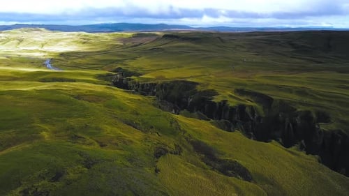 Aerial Drone View, Flying Through Fjadragljufur Canyon. Iceland, Sunny Day, Top View Ver 4
