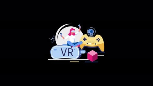 Animated Flat Design Illustration of Virtual Reality Gaming