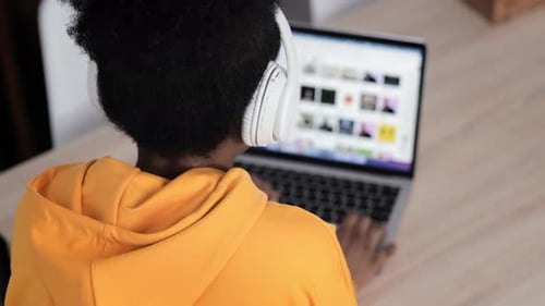 Happy Attractive African American Girl Working Office Work Remotely From Home Black Woman Using