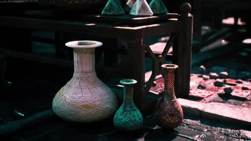 Colorful Pottery at the Vibrant Market in a Small African Town During Midday