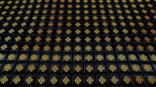 Animated Black Cubes with Golden Geometric Pattern Loop