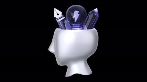 Glass creative thinking 3D Animation, Alpha Channel, Transparent Background