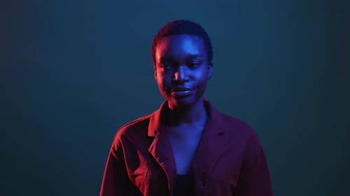 Sarcastic Smile Neon Woman Skeptic Face Gif Loop