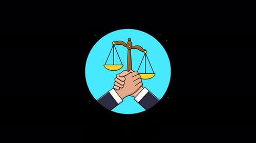 Animated Justice Scales with Clasped Hands Icon