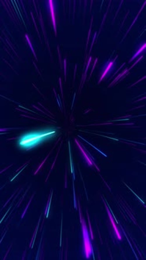 Neon Light Streaks Moving Abstractly in Hyperspace Tunnel Background