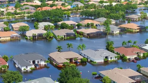 Flooding in Florida Caused By Tropical Storm From Hurricane Rainfall Suburb Houses in Residential