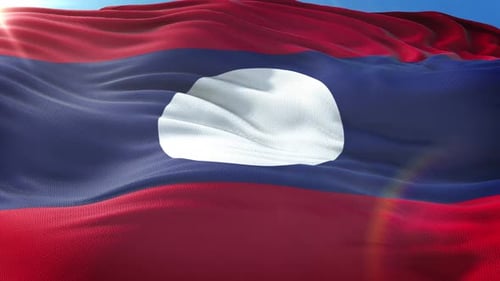 Laos National Flag Waving in Realistic Slow Motion