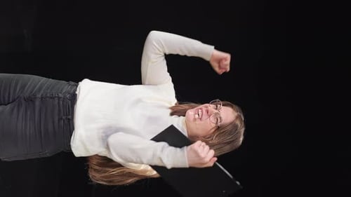 Business Advisor Doing Winner Gesture After Workshop
