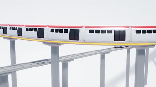 Animation 3D de deux super trains sur des voies modernes. Animation 3D