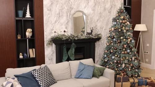 Christmas Tree and Presents in Cozy Home