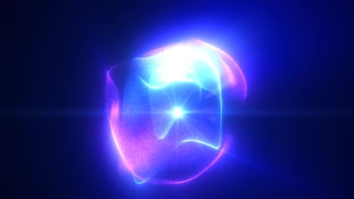 Blue purple energy magic sphere round high-tech digital ball core of light rays waves lines