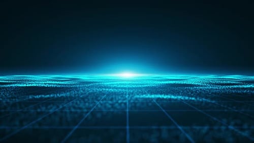 Futuristic Digital Grid Horizon with Particle Wave Background Animation