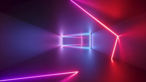 geometric background with neon lines appearing in endless tunnel