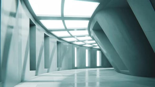 Slow Motion Animation of Sunlight in Curved Concrete Hallway