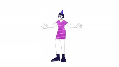 Animated Person Celebrating with Party Hat in Flat Design