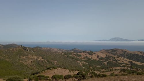 Tranquil Scene Of Straits Of Gibraltar In Tarifa, Provincia de Cádiz, Andalucía, Spain. Wide Shot