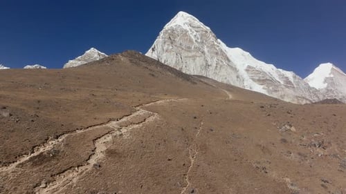 Aerial View of SnowCapped Mountains in Nepal Highlighting the Majestic Peaks and Barren Landscape