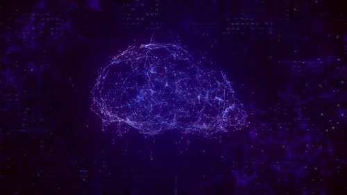 Rotating Futuristic Plexus Brain with Glowing Effects on Digital Data Background