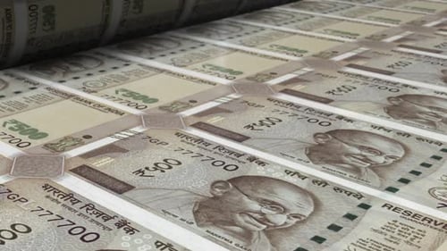 Indian 500 Rupee Banknotes Printing on Machine