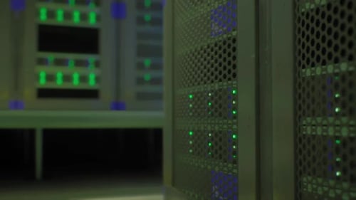 Professional Server Setup with Blinking Status Lights and Ventilation