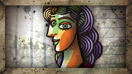 cubist portrait of woman with decorative frame