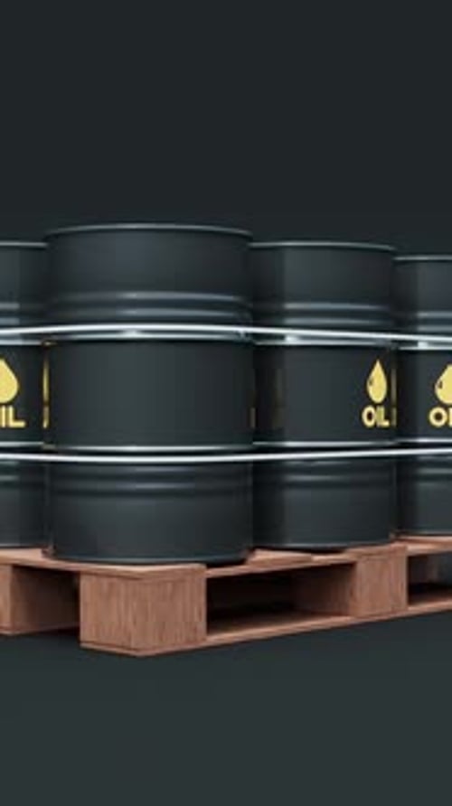 Rotating Pallet with Black Oil or Petroleum Barrels Gasoline or Crude Oil Containers Loopable 3d