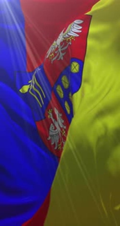 Vertical Waving National Flag with Detailed Coat of Arms