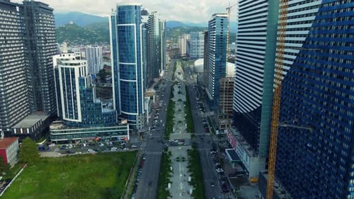 Aerial View of Modern City with Skyscrapers