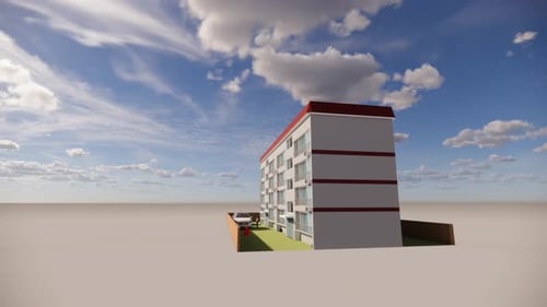 El edificio se encuentra bajo un cielo azul