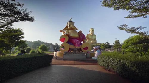 4k footage of a Lord Ganesha sculpture in Thailand. A widely revered deity of the Hindu pantheon, hi
