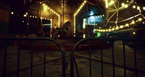 Night Fairground Carousel with Twinkling Lights Animation