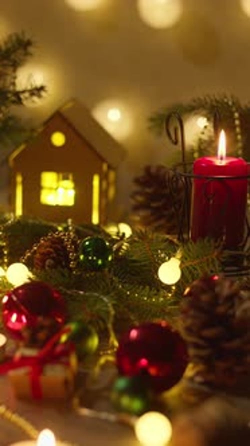 Christmas Candle and Decorations Festive Holiday Atmosphere