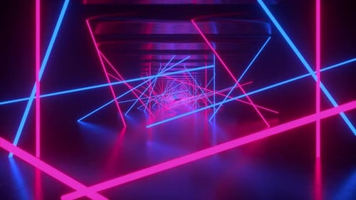 Endless Tech Corridor With Scattered Neon Rays