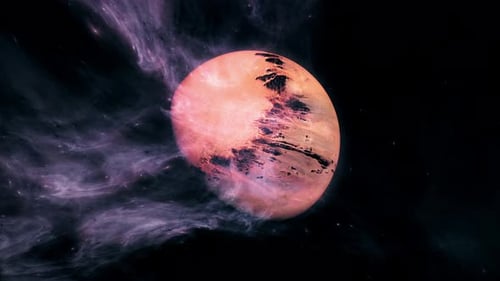 Rotating Abstract Planet and Swirling Nebula in Deep Space