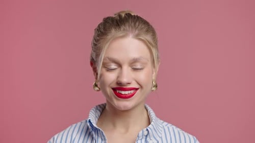 Blonde Woman with Red Lipstick Posing