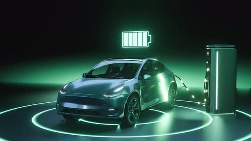 Electric Car Charging at Futuristic Station Animation