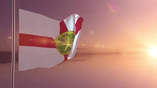 Alderney Flag Waving at Golden Sunset