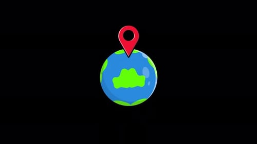 Globo animado con símbolo de ubicación. Vídeo sobre el concepto de ubicación: transparente