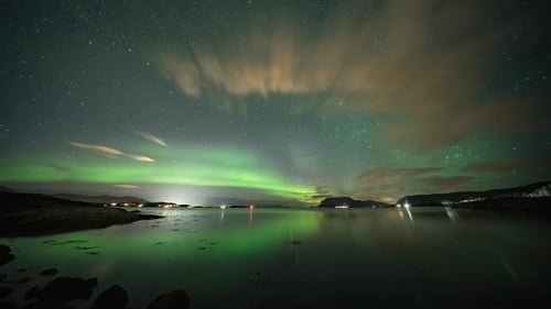 Experience the Magic of Northern Lights: Stunning Time Lapse on a Blue Colored Night Sky 4k