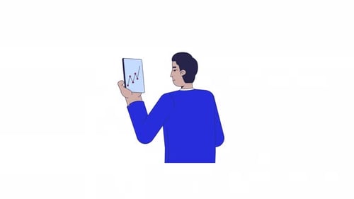 Indian businessman checking financial investment on phone 2D character animation