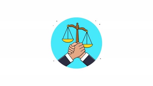 Animated Flat Design Justice Scale with Agreement Hands