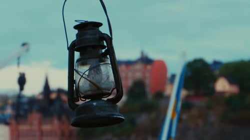 Lantern hanging in Stockholm with soft focus background
