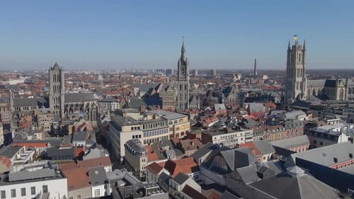 The three towers of Ghent Tower row in Belgium stand majestically