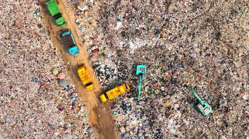 Garbage piles in landfills From an aerial view, Drone