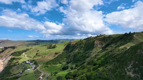 Flight over Waihau Beach road and coastal luxury lodge - New Zealand