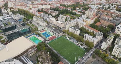 Aerial view of sports complex, Italy.