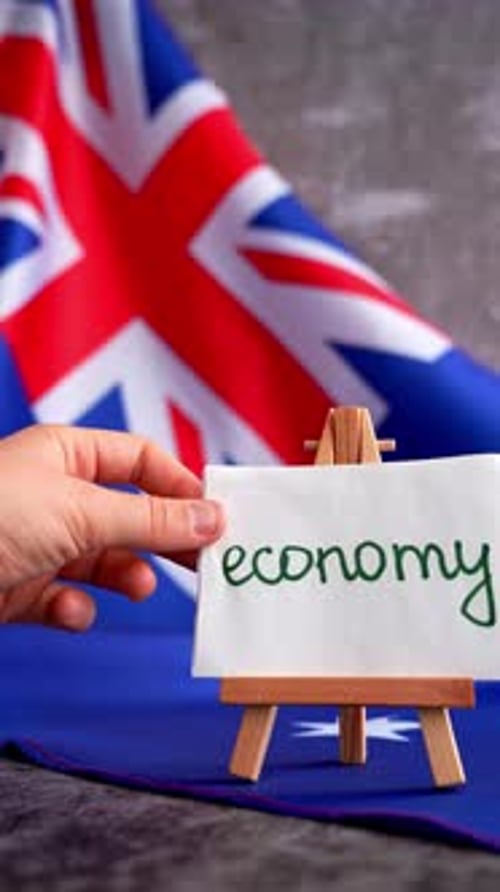 Australian Flag with Message Text ECONOMY for Finance or Analysis National Theme and Economic