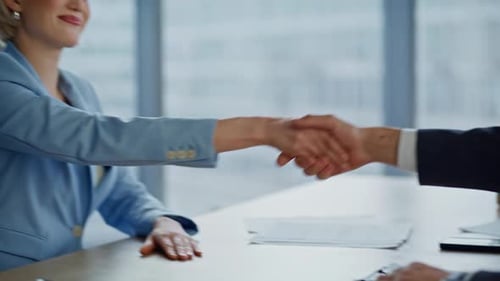 Business Partners Concluding Agreement Corporate Meeting on Workplace Closeup