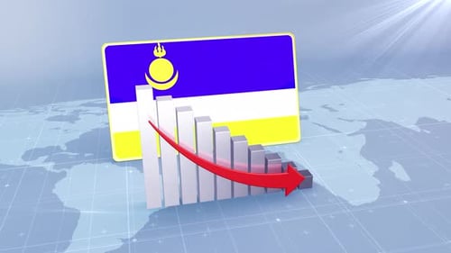Buryatia Flag With Decrease Bar Chart Graph And Arrow Red