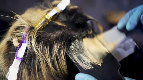 Close Up of Hair Dyeing Process in Salon